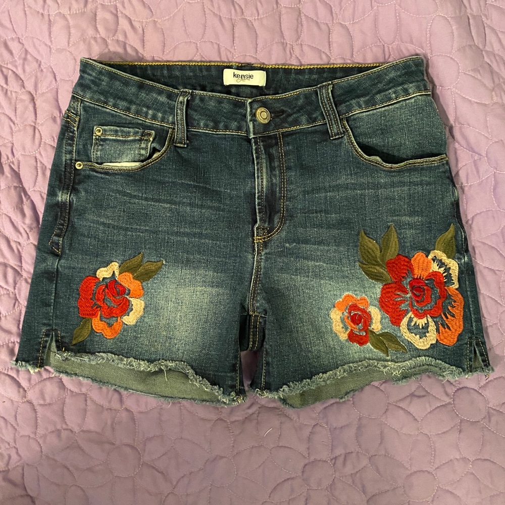 Rose Embroidered Denim Shorts